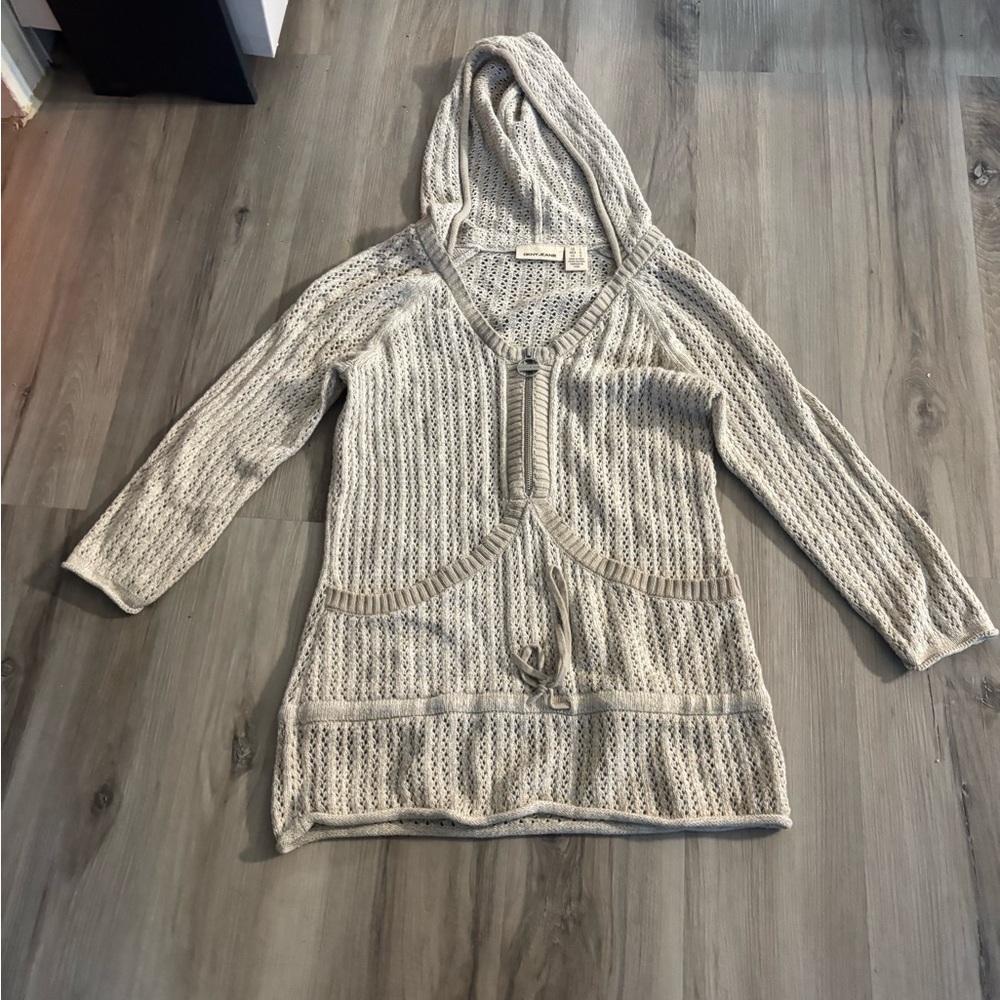 Light Beige Knit Hooded Sweater Tunic